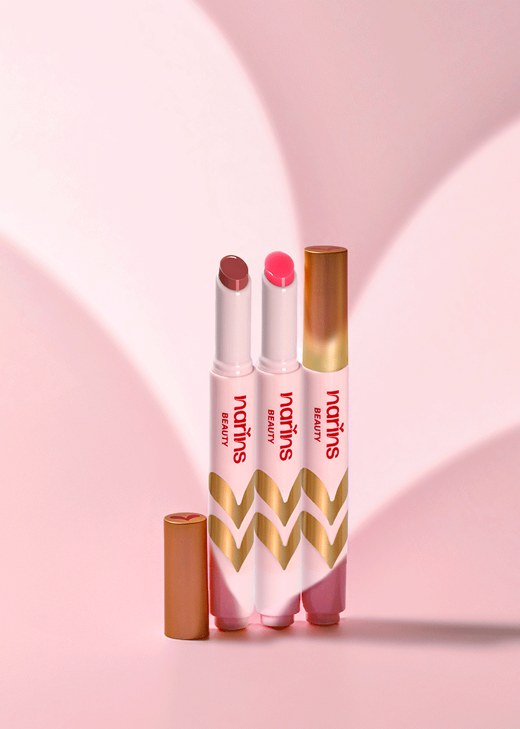 Three lip tint  on a pink background